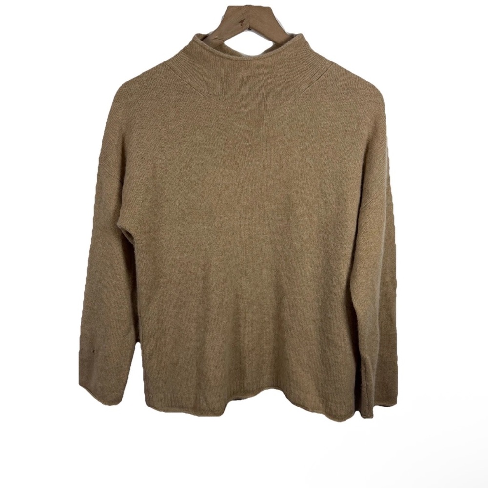 J. Crew 100% Cashmere Relaxed Rollneck Sweater Womens Size XS Tan Cozy Soft